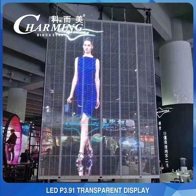 ผนังวิดีโอ LED แบบโปร่งใสสีเต็มรูปแบบ 1000X500 มม. P3.91 ตู้แสดงผล LED กลางแจ้ง