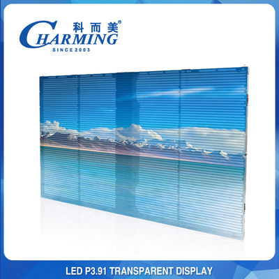 หน้าจอวิดีโอโปร่งใส 4k กลางแจ้ง P3.91 500X1000 มม. จอแสดงผลให้เช่า